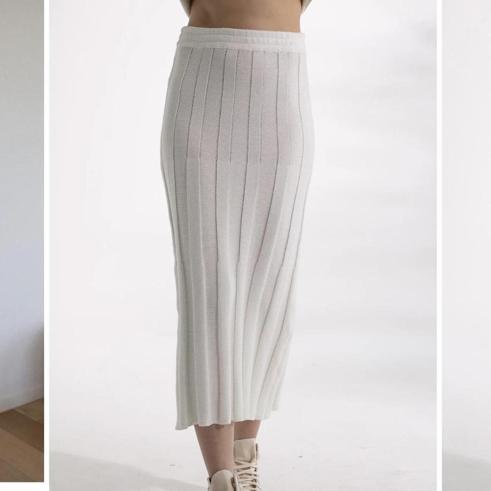 Free People Rue Stiic Sasha white rib knit midi skirt M 6